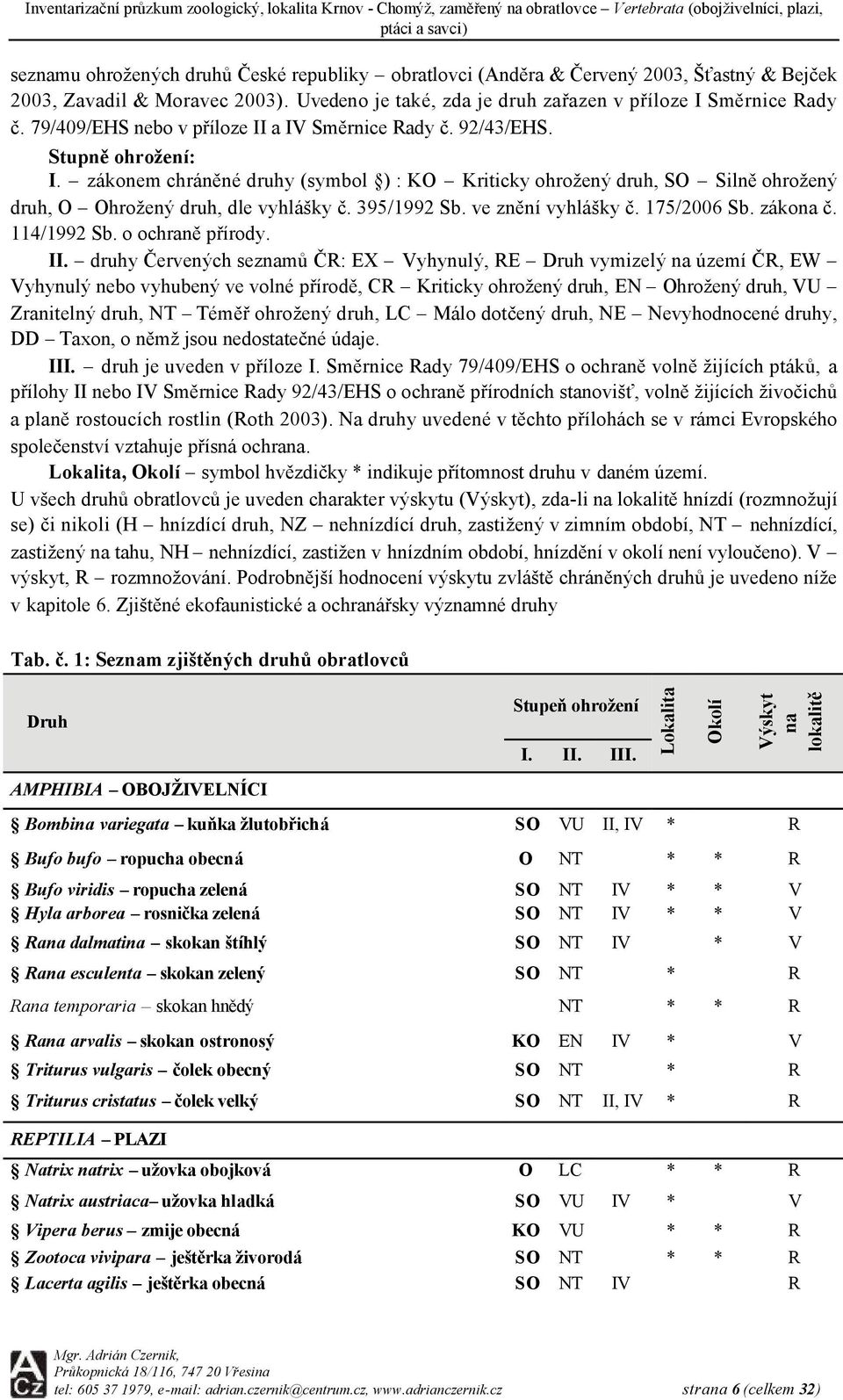 395/1992 Sb. ve znění vyhlášky č. 175/2006 Sb. zákona č. 114/1992 Sb. o ochraně přírody. II.