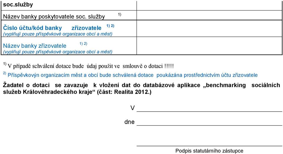 příspěvkové organizace obcí a měst) V případě schválení dotace bude údaj použit ve smlouvě o dotaci!