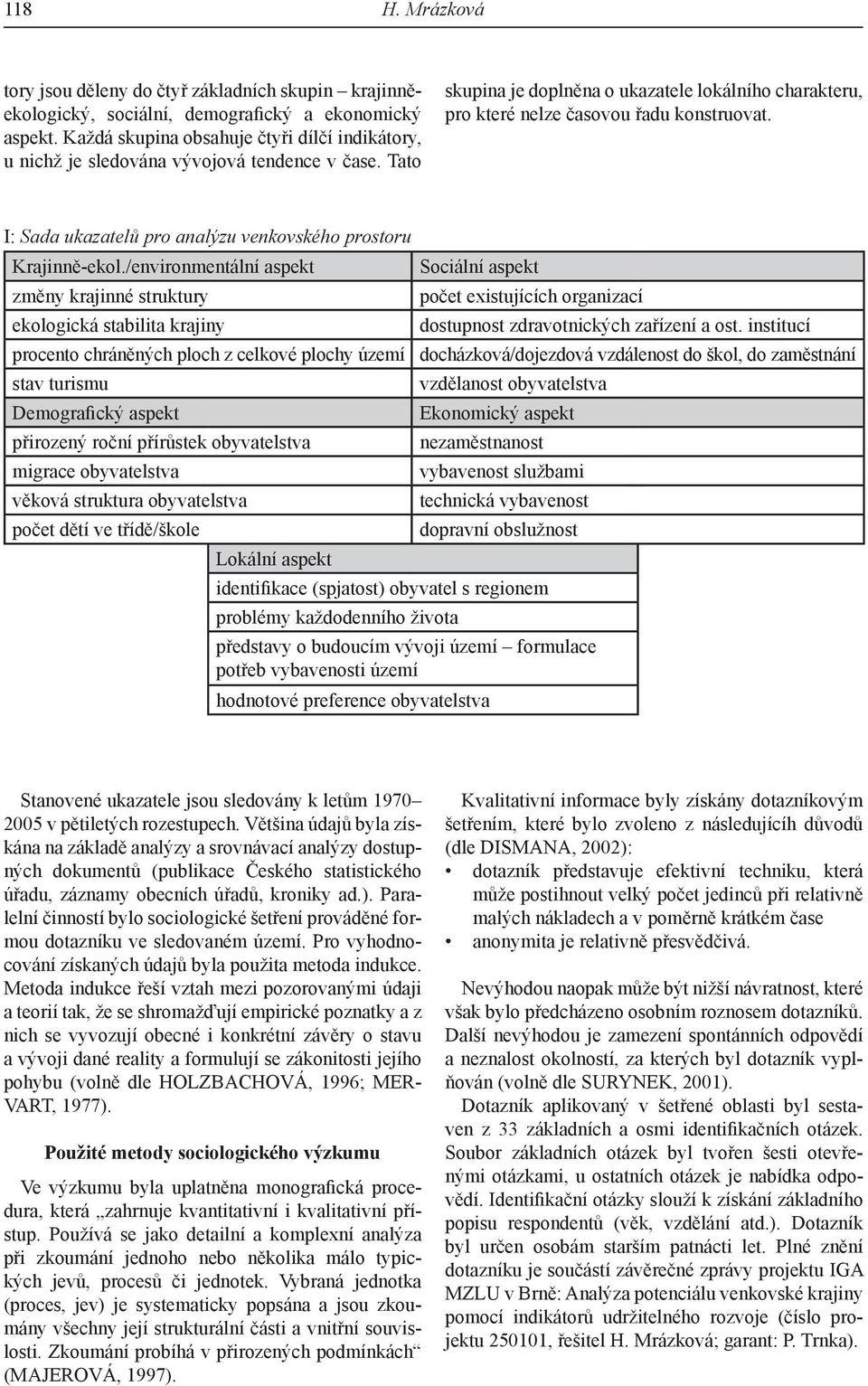 I: Sada ukazatelů pro analýzu venkovského prostoru Krajinně-ekol.