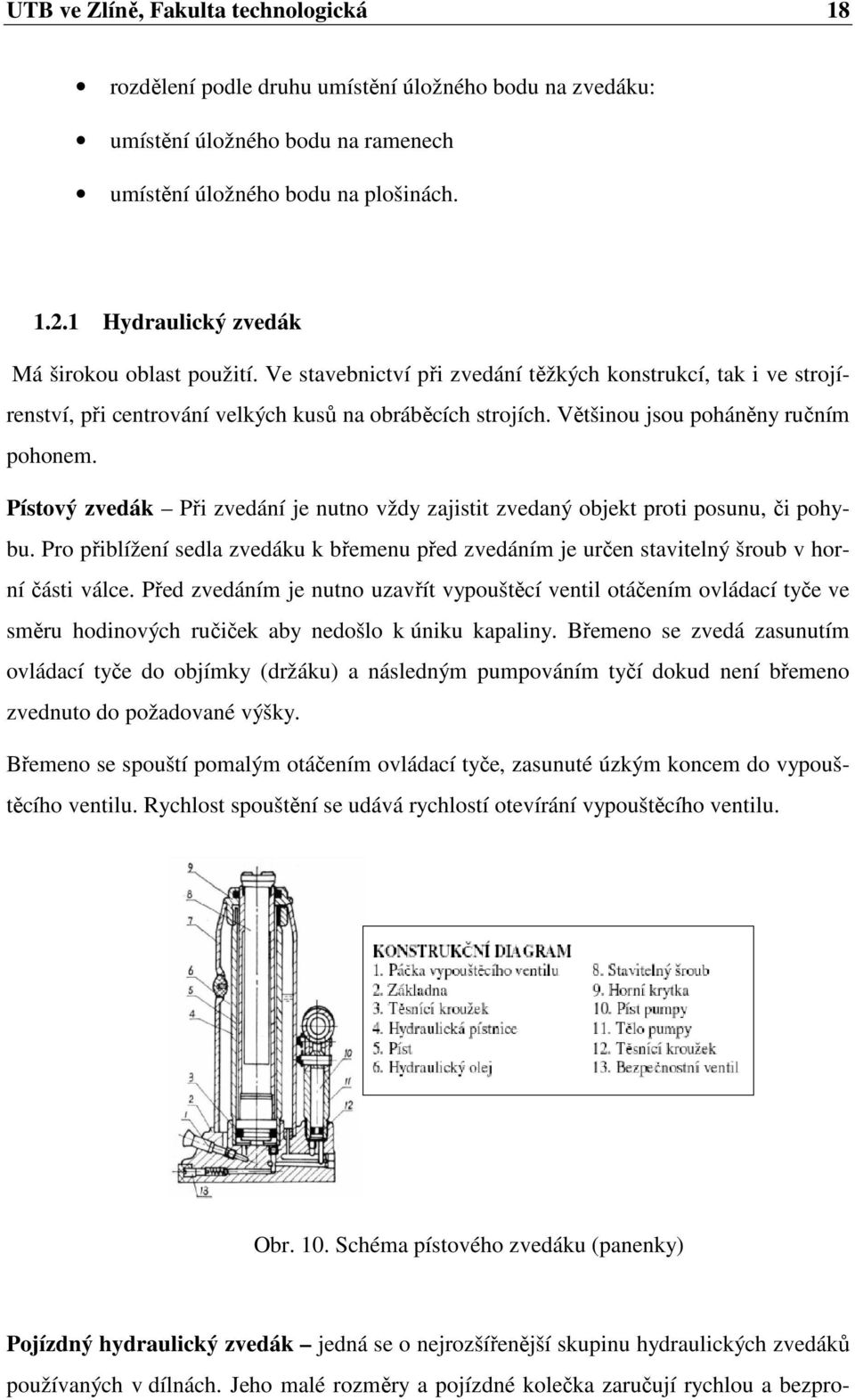 Většinou jsou poháněny ručním pohonem. Pístový zvedák Při zvedání je nutno vždy zajistit zvedaný objekt proti posunu, či pohybu.