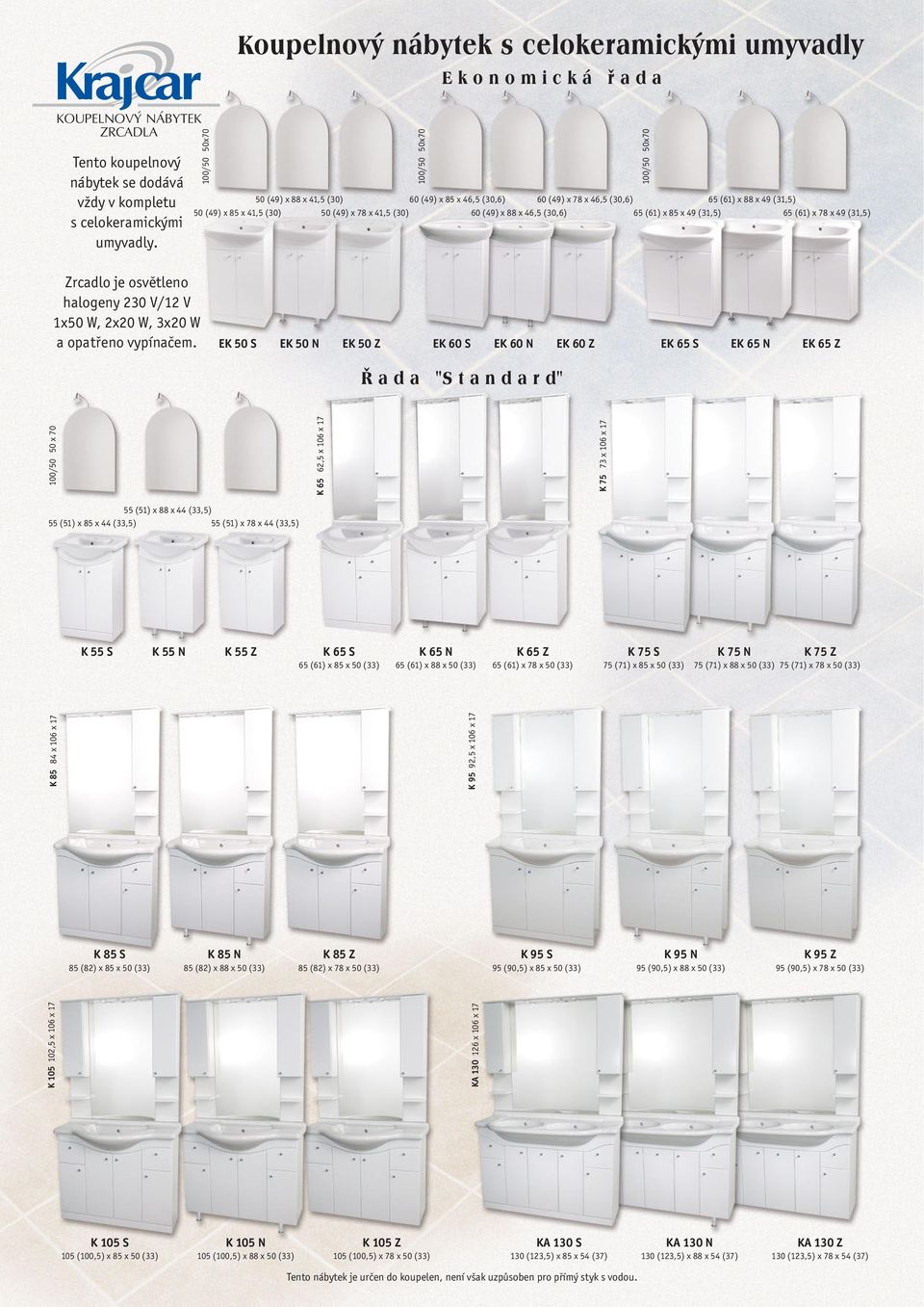 x 85 x 41,5 (30) 50 (49) x 78 x 41,5 (30) 60 (49) x 88 x 46,5 (30,6) 65 (61) x 85 x 49 (31,5) 65 (61) x 78 x 49 (31,5) 100/50 50x70 Zrcadlo je osvětleno halogeny 230 V/12 V 1x50 W, 2x20 W, 3x20 W a