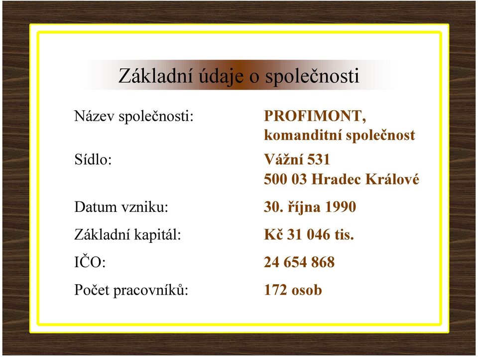 PROFIMONT, komanditní společnost Vážní 531 500 03