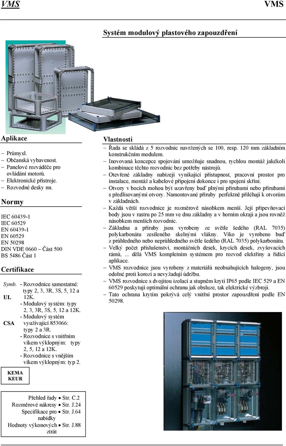 - Modulový systém: typy 2, 3, 3R, 3S, 5, 12 a 12K. - Modulový systém využívající 853066: typy 2 a 3R. - Rozvodnice s vnitřním víkem výklopným: typy 2, 5, 12 a 12K.