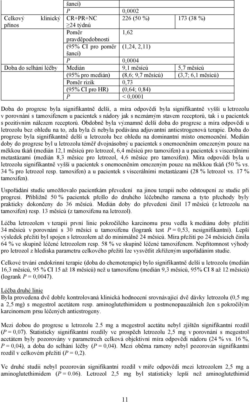 vyšší u letrozolu v porovnání s tamoxifenem u pacientek s nádory jak s neznámým stavem receptorů, tak i u pacientek s pozitivním nálezem receptorů.