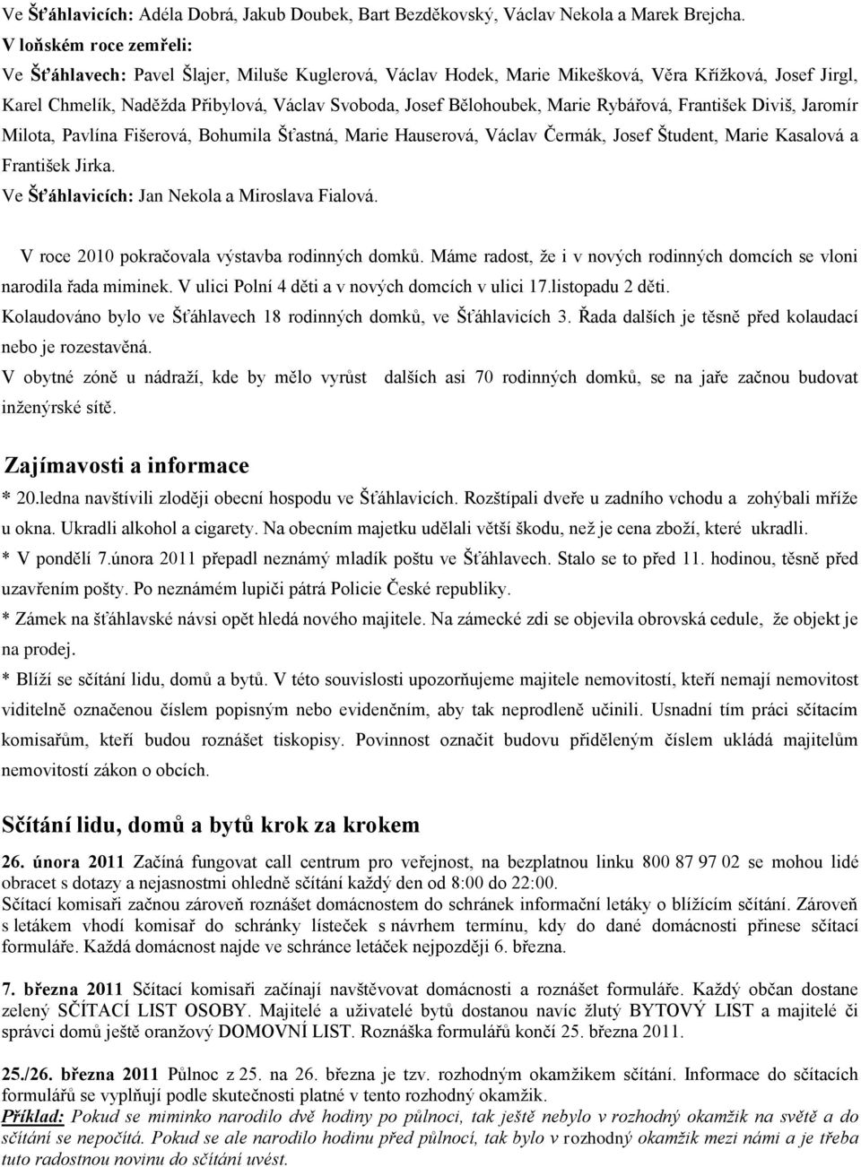 Marie Rybářová, František Diviš, Jaromír Milota, Pavlína Fišerová, Bohumila Šťastná, Marie Hauserová, Václav Čermák, Josef Študent, Marie Kasalová a František Jirka.