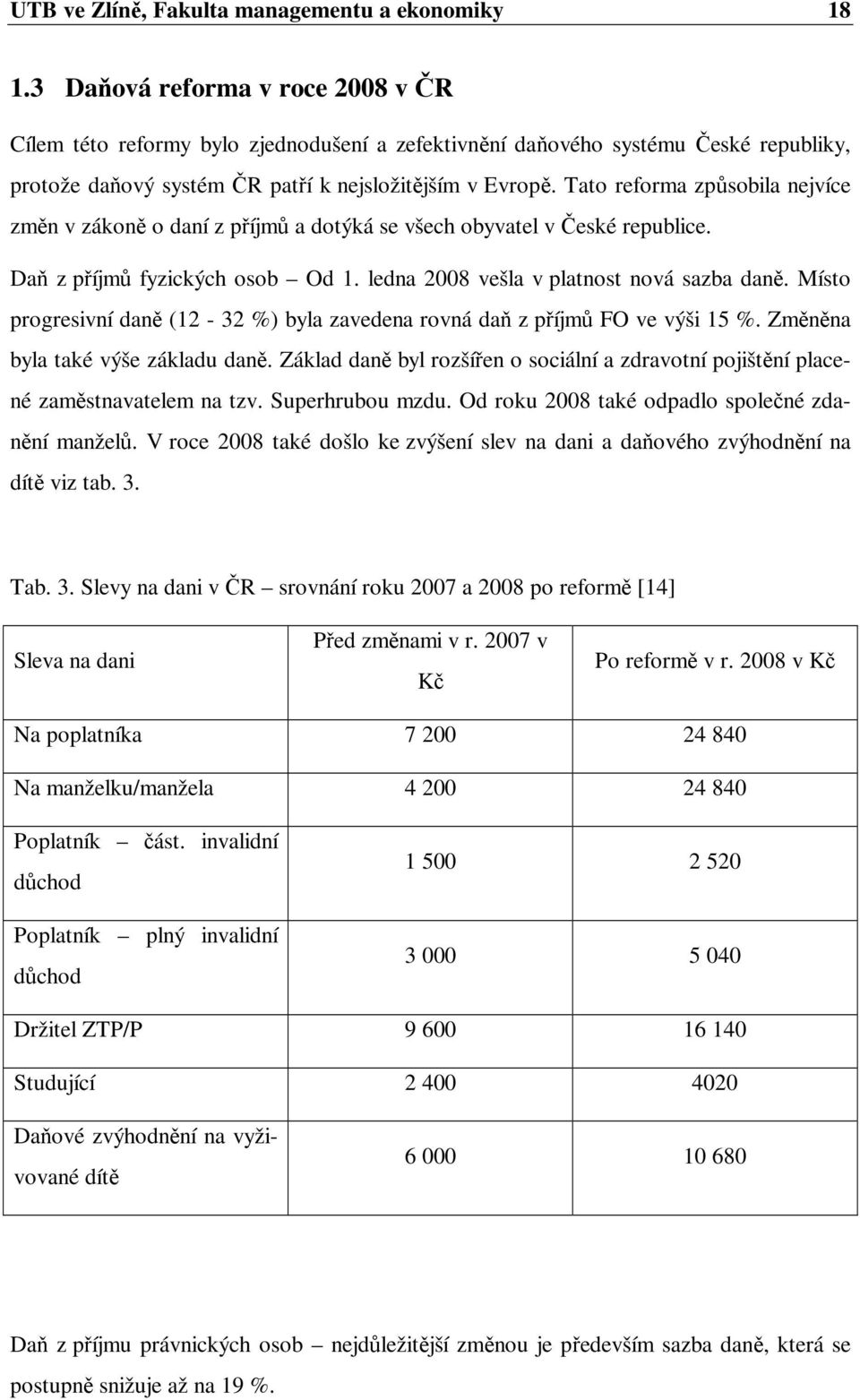 Tato reforma způsobila nejvíce změn v zákoně o daní z příjmů a dotýká se všech obyvatel v České republice. Daň z příjmů fyzických osob Od 1. ledna 2008 vešla v platnost nová sazba daně.