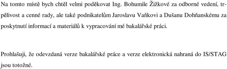 Jaroslavu Vaňkovi a Dušanu Dohňanskému za poskytnutí informací a materiálů k