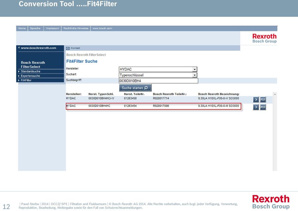 Filtration and Fluidsensors Bosch Rexroth