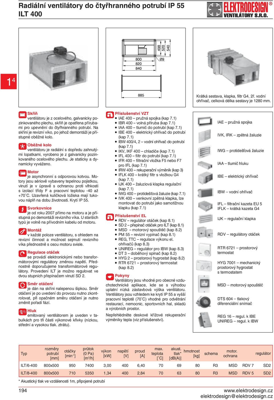 Na skříni je revizní víko, po jehož demontáži je přístupné oběžné kolo. Oběžné kolo ventilátoru je radiální s dopředu zahnutými lopatkami, vyrobeno je z galvanicky pozinkovaného ocelového plechu.