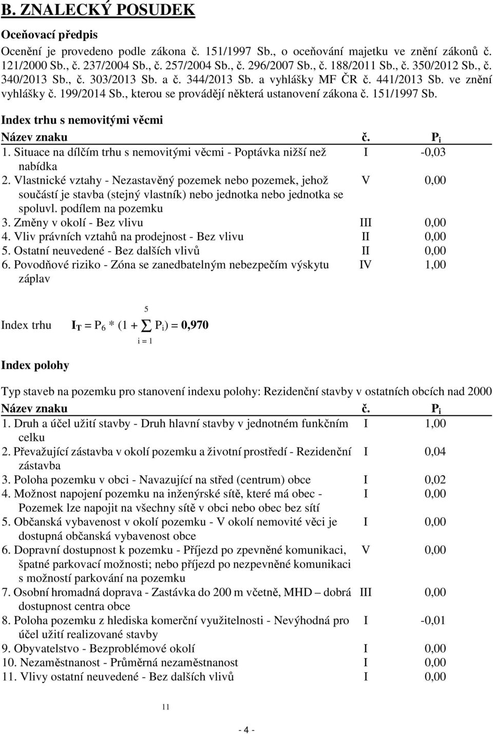 Index trhu s nemovitými věcmi Název znaku č. P i 1. Situace na dílčím trhu s nemovitými věcmi - Poptávka nižší než I -0,03 nabídka 2.