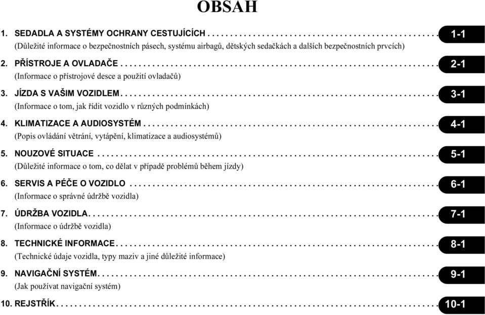 ..................................................................... 3-1 (Informace o tom, jak řídit vozidlo v různých podmínkách) 4. KLIMATIZACE A AUDIOSYSTÉM.