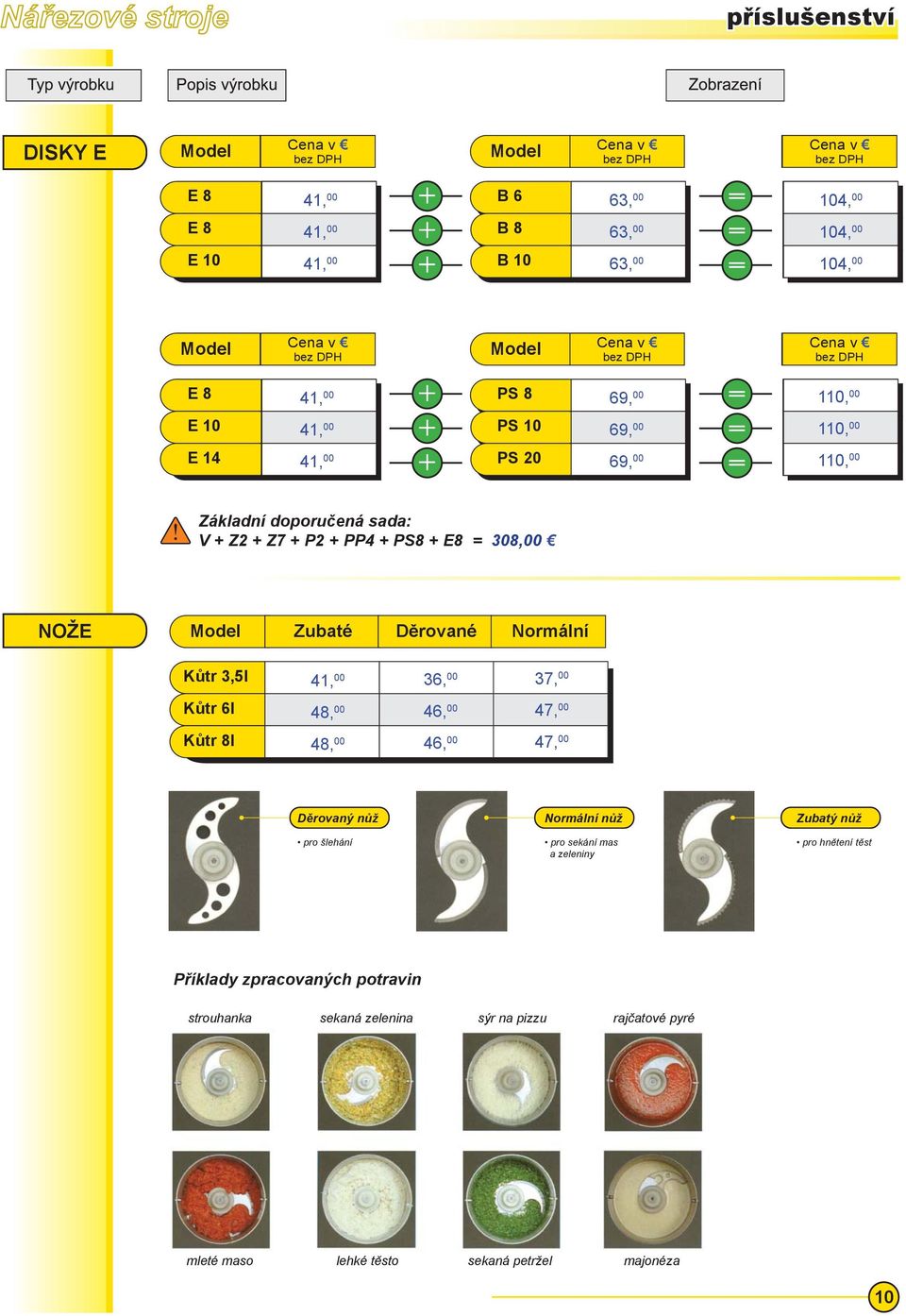 + Z7 + P2 + PP4 + PS8 + E8 = 308,00 NŽE Zubaté Děrované Normální Kůtr 3,5l 41, 00 36, 00 Kůtr 6l 48, 00 46, 00 47, 00 Kůtr 8l 48, 00 46, 00 47, 00 Děrovaný nůž pro šlehání Normální nůž