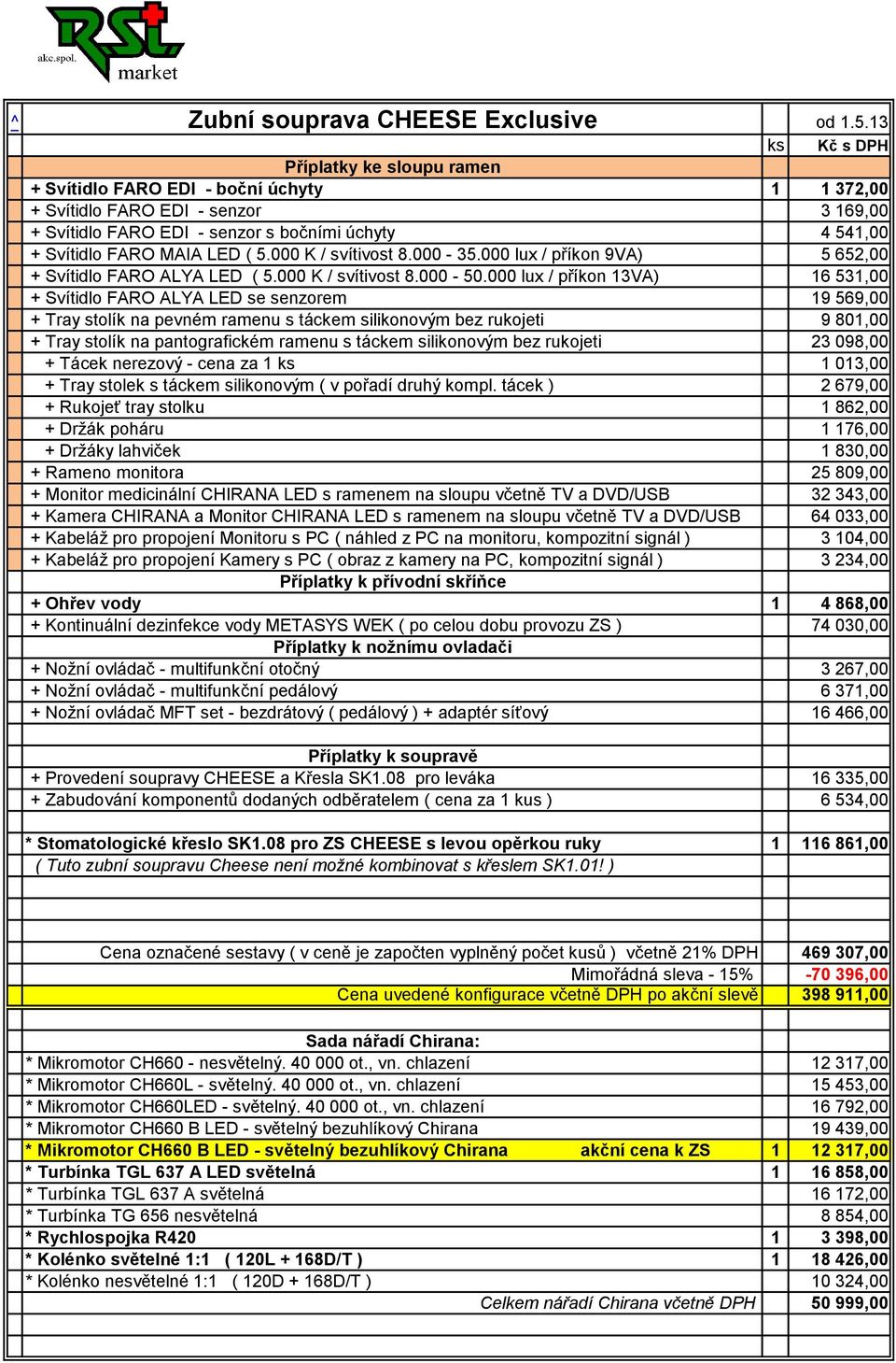 MAIA LED ( 5.000 K / svítivost 8.000-35.000 lux / příkon 9VA) 5 652,00 + Svítidlo FARO ALYA LED ( 5.000 K / svítivost 8.000-50.