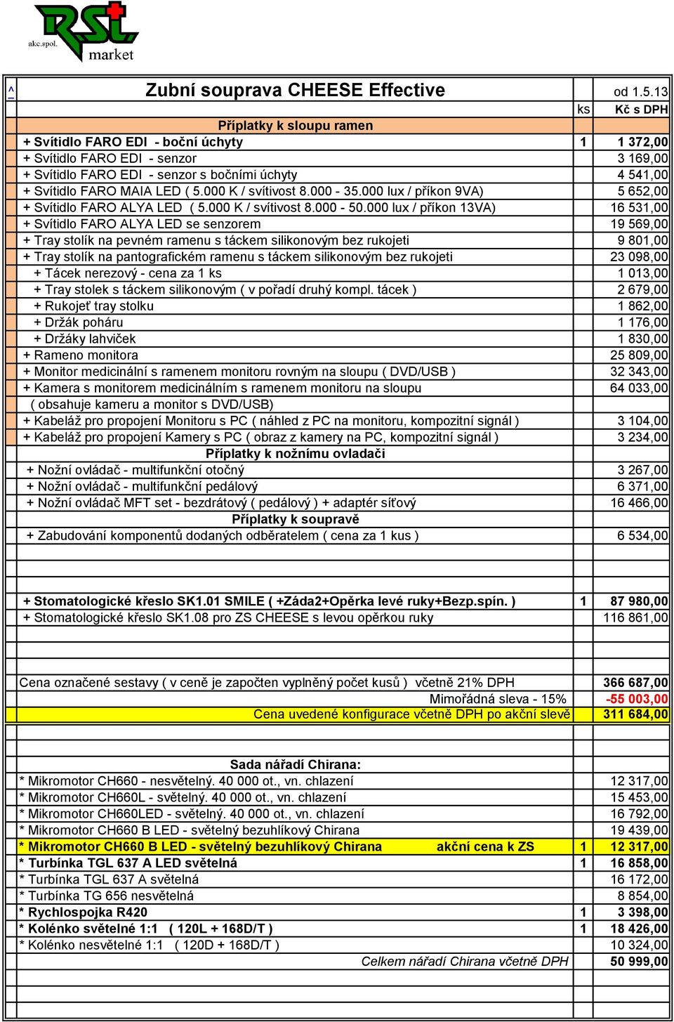 LED ( 5.000 K / svítivost 8.000-35.000 lux / příkon 9VA) 5 652,00 + Svítidlo FARO ALYA LED ( 5.000 K / svítivost 8.000-50.