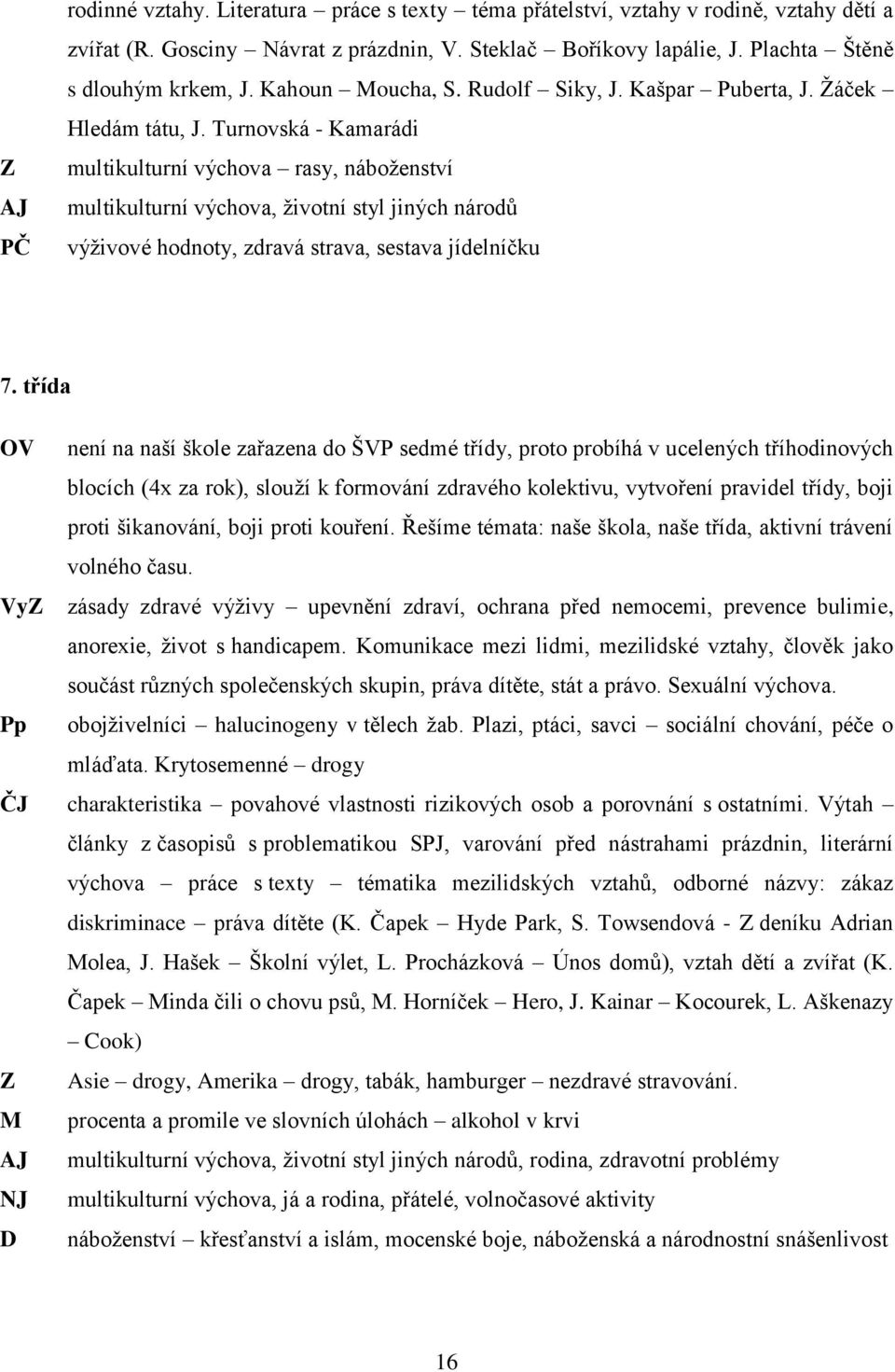 Turnovská - Kamarádi multikulturní výchova rasy, náboženství multikulturní výchova, životní styl jiných národů výživové hodnoty, zdravá strava, sestava jídelníčku 7.