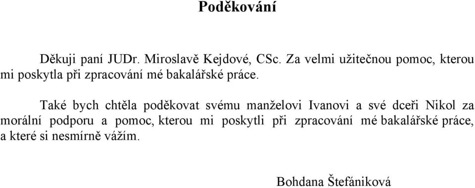 Také bych chtěla poděkovat svému manželovi Ivanovi a své dceři Nikol za morální