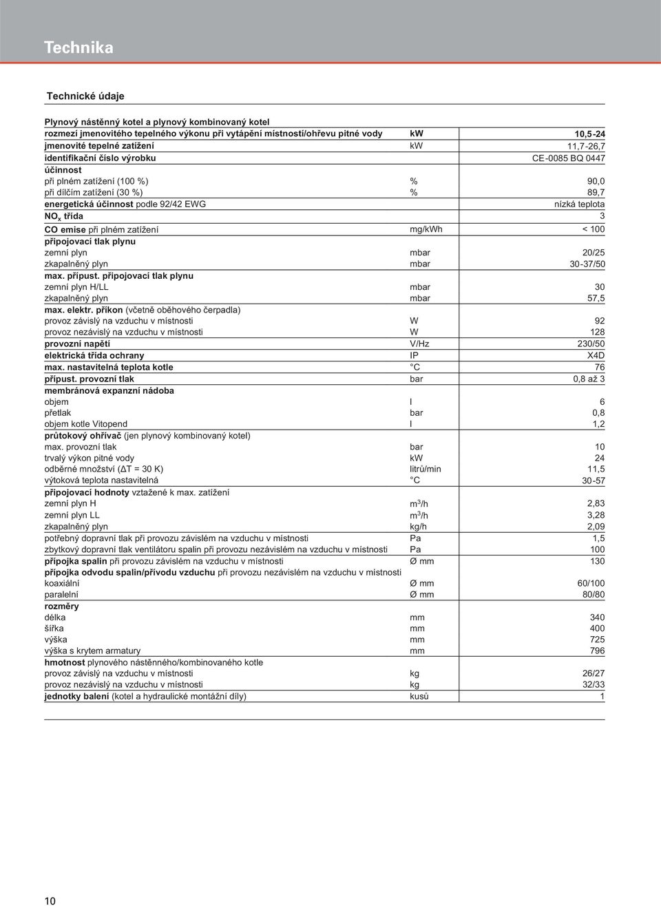 emise při plném zatížení mg/kwh < 100 připojovací tlak plynu zemní plyn mbar 20/25 zkapalněný plyn mbar 30-37/50 max. přípust.