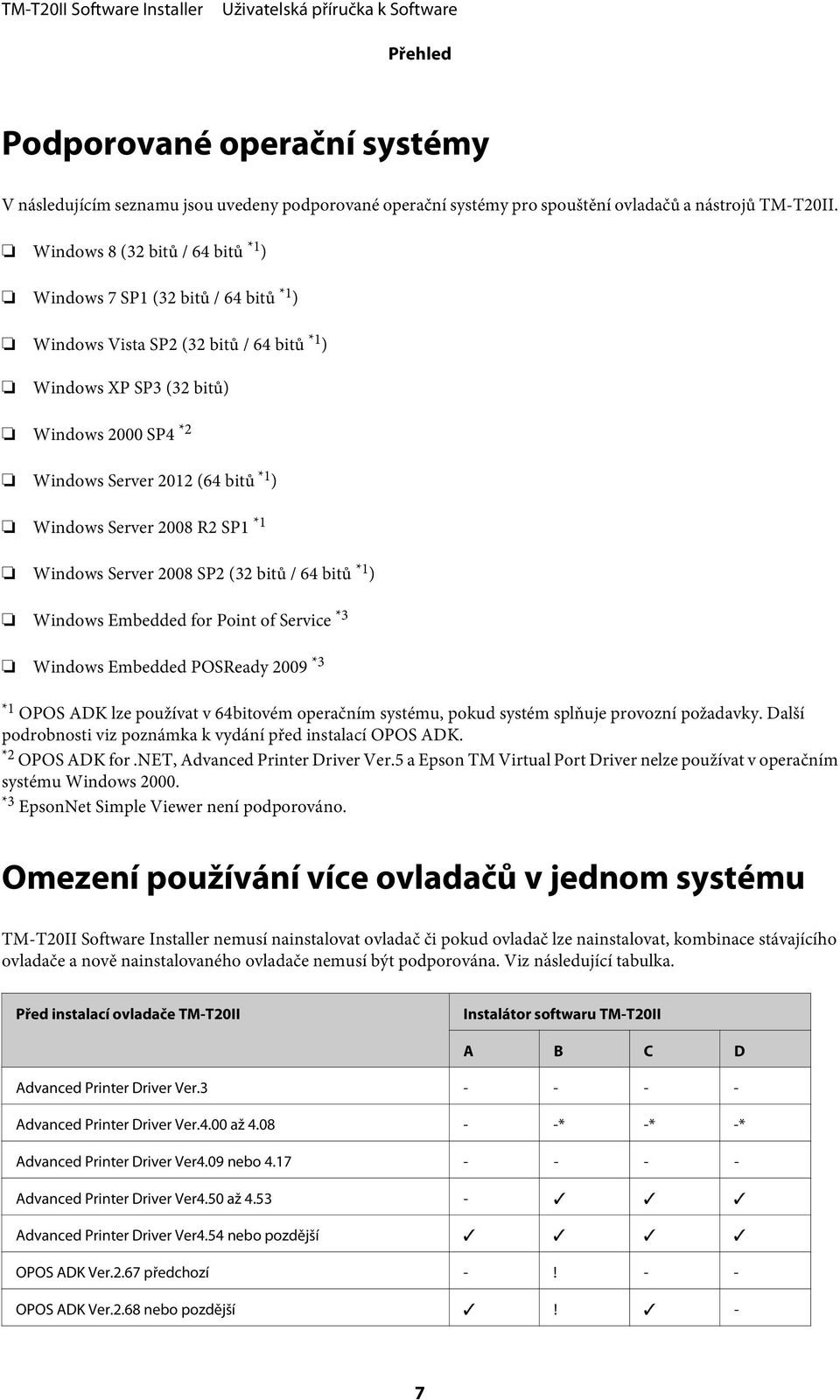 Windows Server 2008 R2 SP1 *1 Windows Server 2008 SP2 (32 bitů / 64 bitů *1 ) Windows Embedded for Point of Service *3 Windows Embedded POSReady 2009 *3 *1 OPOS ADK lze používat v 64bitovém operačním