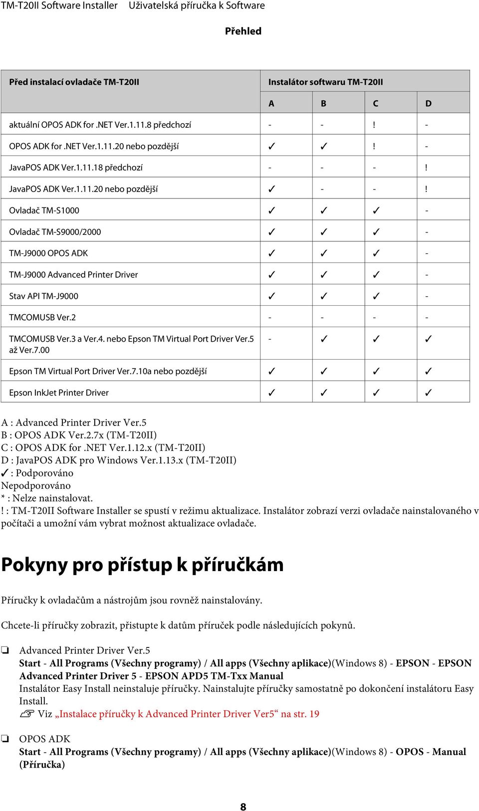 3 a Ver.4. nebo Epson TM Virtual Port Driver Ver.5 až Ver.7.00 - Epson TM Virtual Port Driver Ver.7.10a nebo pozdější Epson InkJet Printer Driver A : Advanced Printer Driver Ver.5 B : OPOS ADK Ver.2.