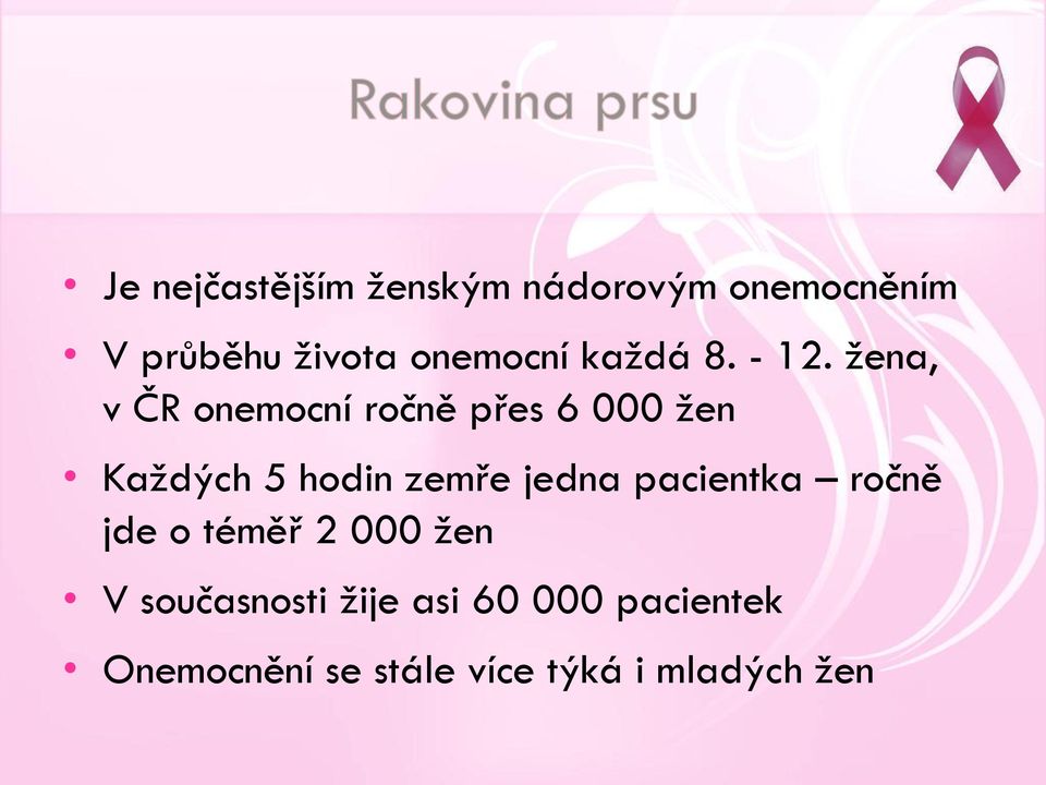 žena, v ČR onemocní ročně přes 6 000 žen Každých 5 hodin zemře jedna