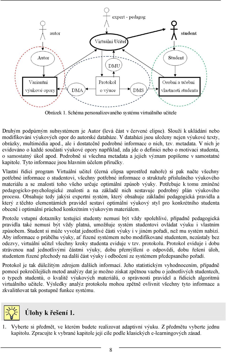 metadata. V nich je evidováno o každé součásti výukové opory například, zda jde o definici nebo o motivaci studenta, o samostatný úkol apod.