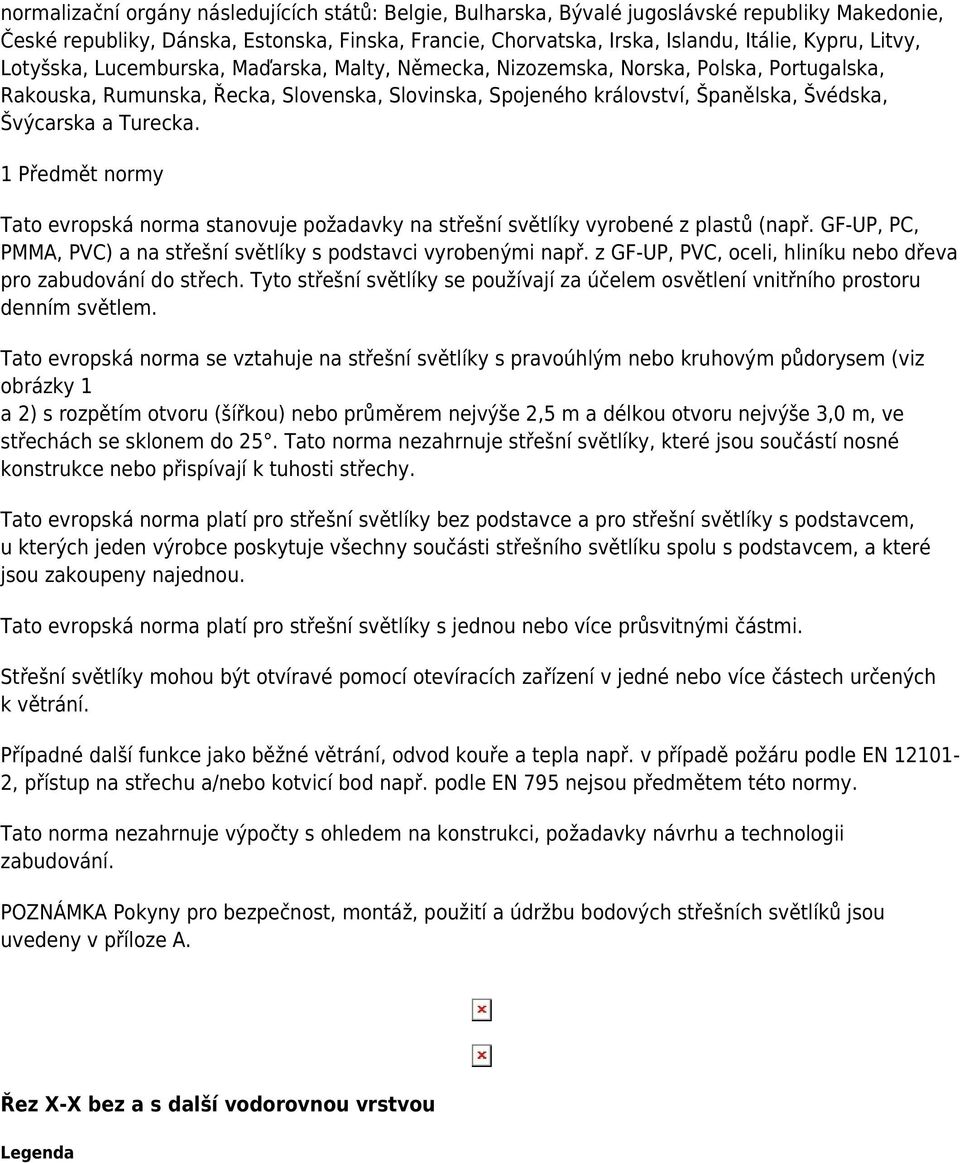 Turecka. 1 Předmět normy Tato evropská norma stanovuje požadavky na střešní světlíky vyrobené z plastů (např. GF-UP, PC, PMMA, PVC) a na střešní světlíky s podstavci vyrobenými např.