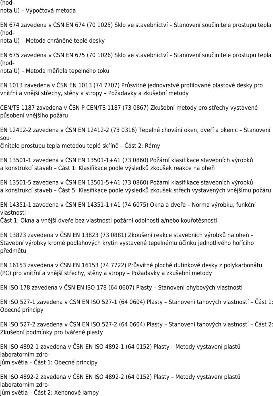 vnitřní a vnější střechy, stěny a stropy Požadavky a zkušební metody CEN/TS 1187 zavedena v ČSN P CEN/TS 1187 (73 0867) Zkušební metody pro střechy vystavené působení vnějšího požáru EN 12412-2