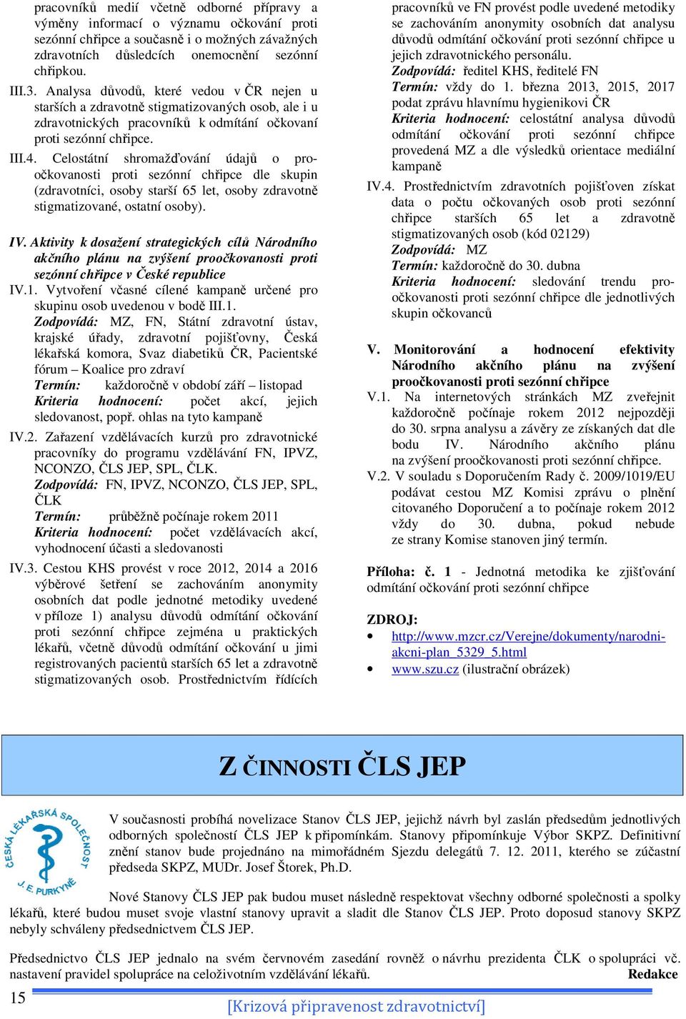 Celostátní shromažďování údajů o proočkovanosti proti sezónní chřipce dle skupin (zdravotníci, osoby starší 65 let, osoby zdravotně stigmatizované, ostatní osoby). IV.