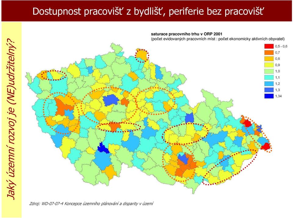 saturace pracovního trhu v ORP 2001 (počet evidovaných pracovních