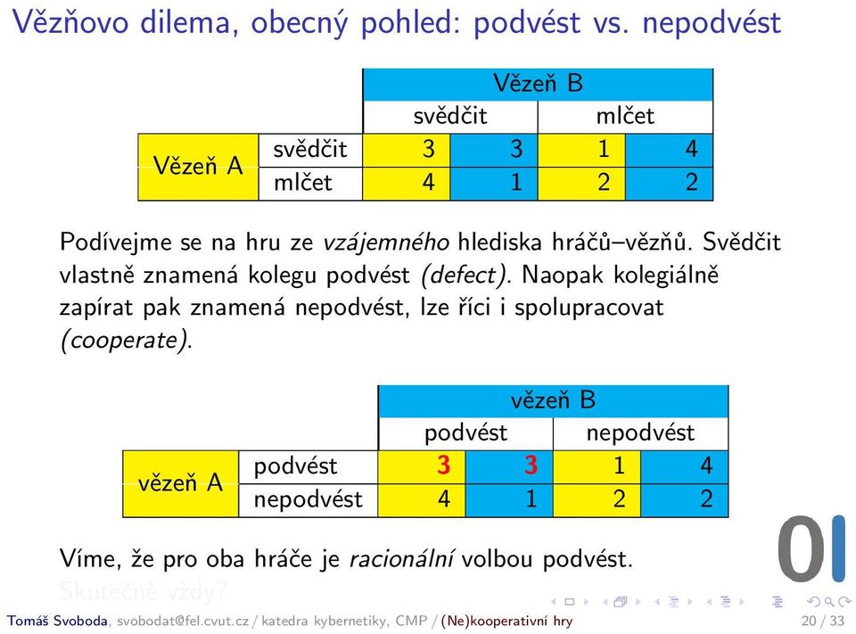 Svědčit vlastně znamená kolegu podvést (defect).