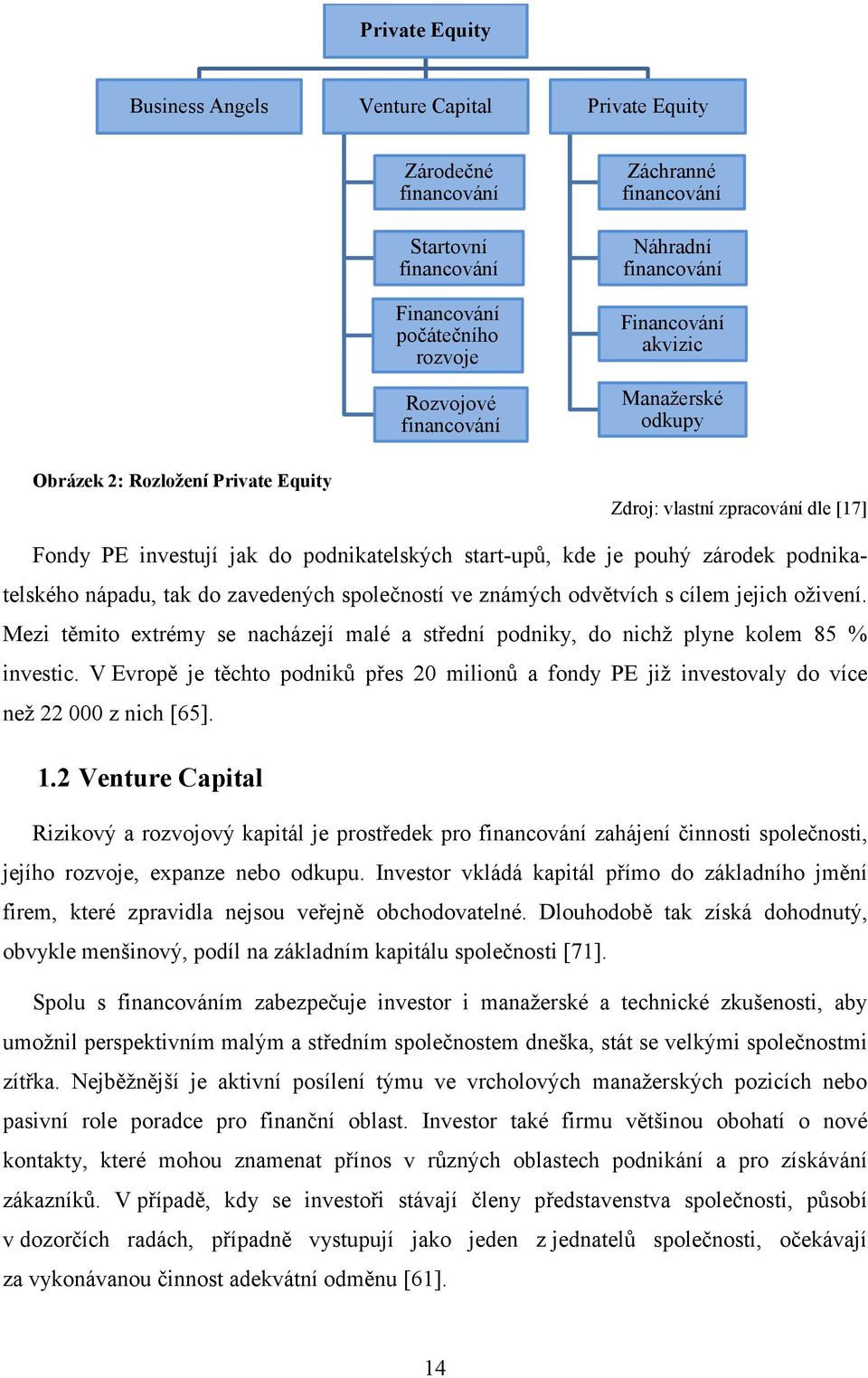 podnikatelského nápadu, tak do zavedených společností ve známých odvětvích s cílem jejich oživení. Mezi těmito extrémy se nacházejí malé a střední podniky, do nichž plyne kolem 85 % investic.