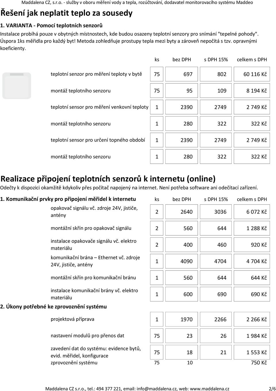 teplotní senzor pro měření teploty v bytě 75 697 82 6 6 Kč montáž teplotního senzoru 75 95 9 8 94 Kč teplotní sensor pro měření venkovní teploty 239 2749 2 749 Kč montáž teplotního senzoru 28 322 322