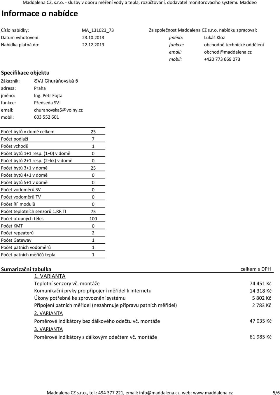 cz mobil: 63 552 6 Počet bytů v domě celkem Počet podlaží Počet vchodů Počet bytů + resp. (+) v domě Počet bytů 2+ resp.