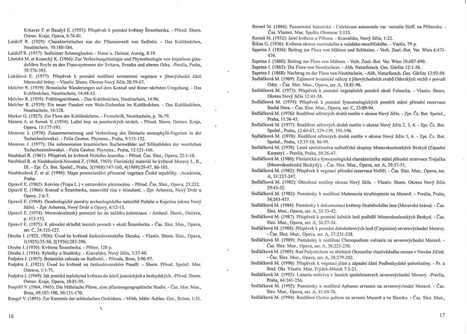 (1966): Zur Verbreitungsbiologie und Phytozonologie von Impatiens glandulifera Royle an den Fluss-systemen der Svitava, Svratka und oberen Odra. -Preslia, Praha, 38:376-385. Lukášová E.