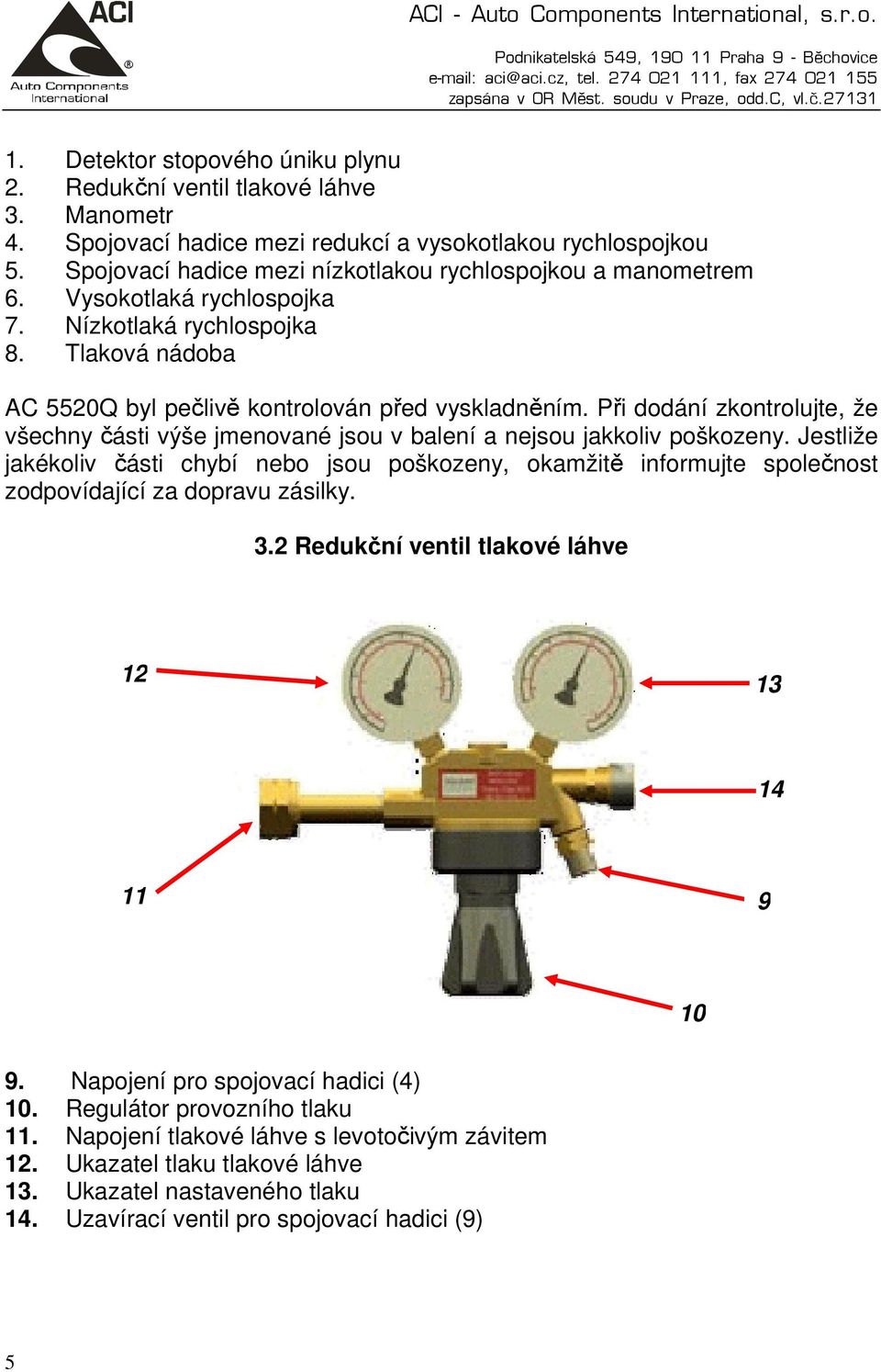 Při dodání zkontrolujte, že všechny části výše jmenované jsou v balení a nejsou jakkoliv poškozeny.