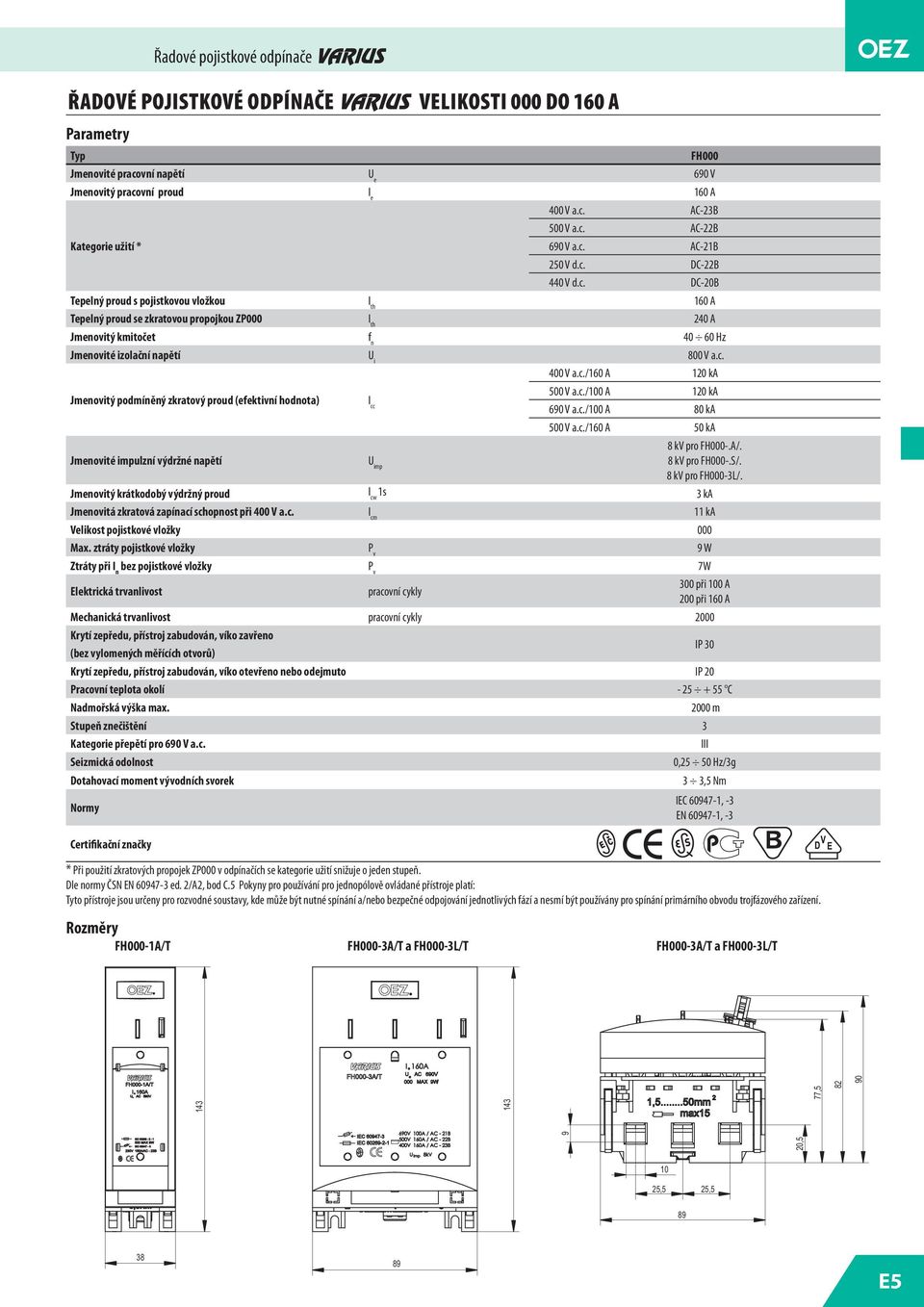 vní proud I e 160 A 400 V a.c.