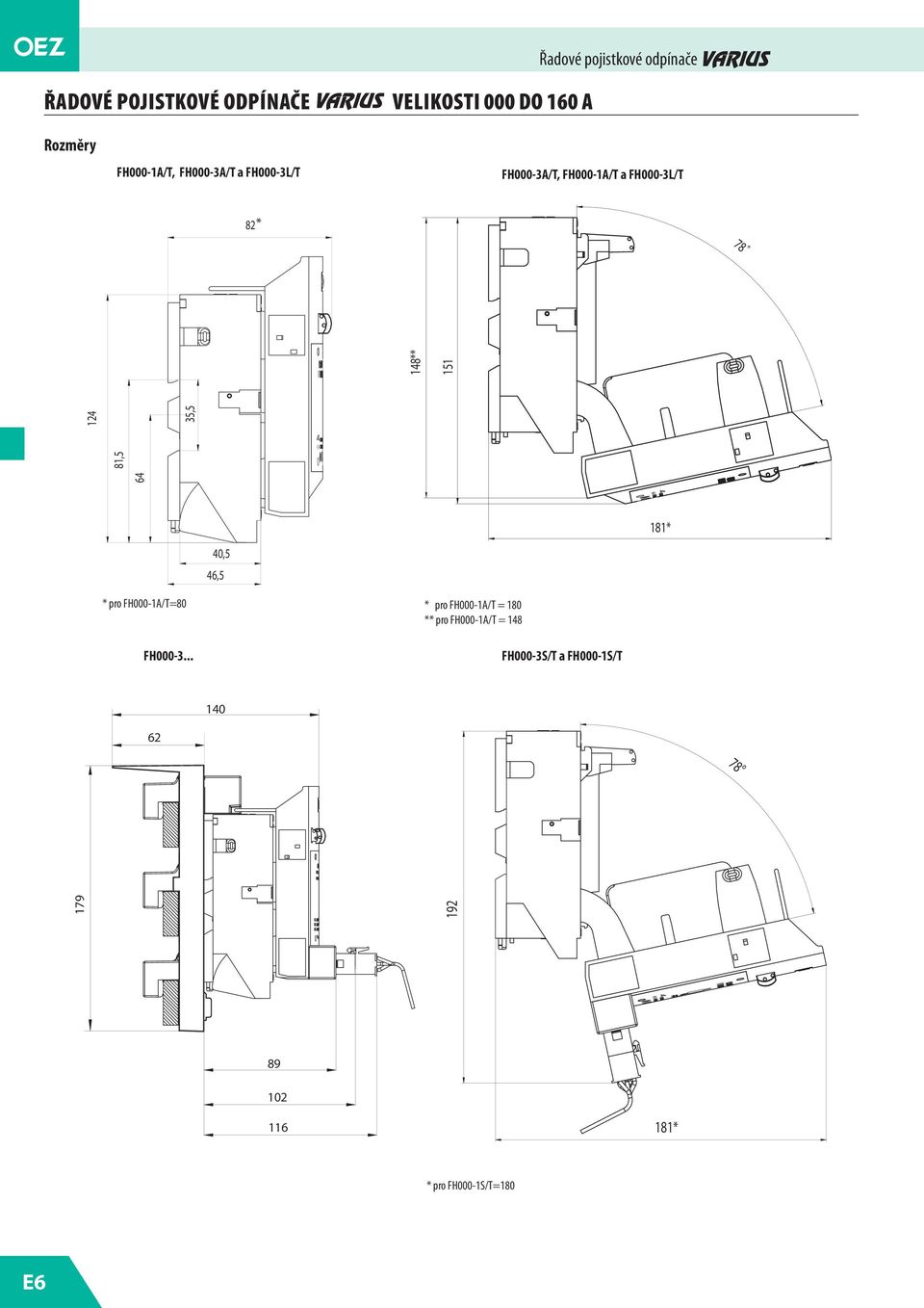 .. FH000-3S/T a FH000-1S/T 140 179 148** 151 181* * pro FH000-1A/T=80