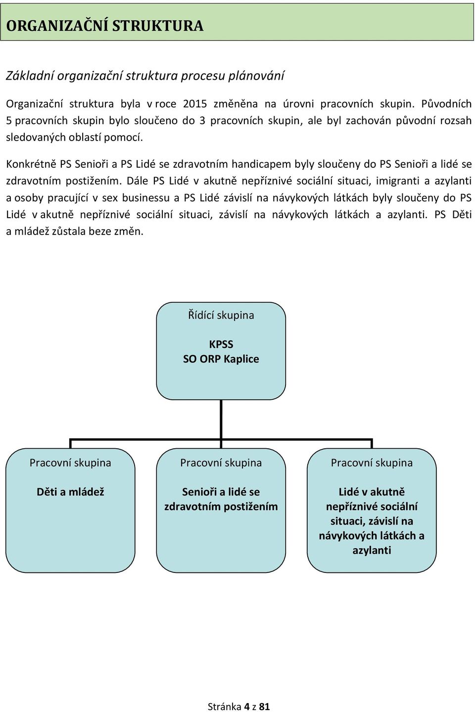 Konkrétně PS Senioři a PS Lidé se zdravotním handicapem byly sloučeny do PS Senioři a lidé se zdravotním postižením.