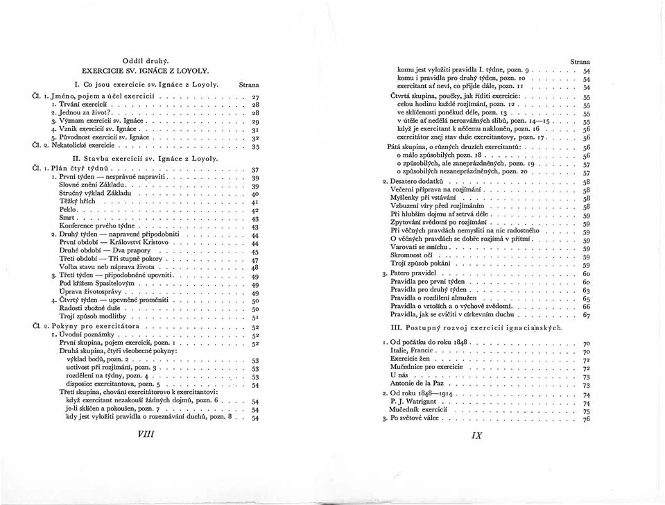 Ignáce Čl. 2. Nekatolické exercicie..... II. Stavba exercicií sv. Ignáce z Loyoly. Čl. 1. Plán čtyř týdnů....... I. První týden - nesprávné napraviti. S lovné znění Základu.