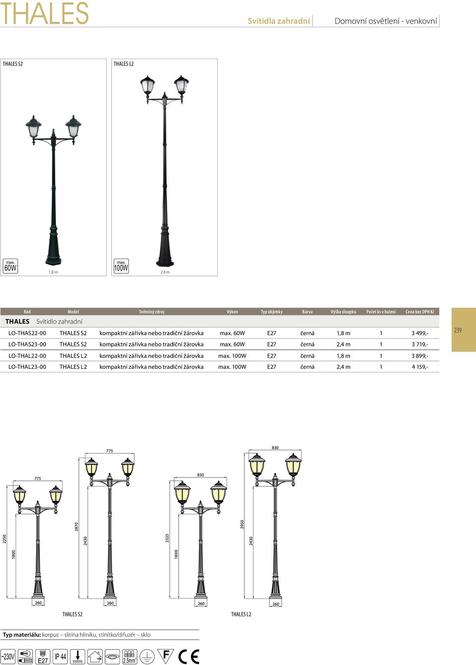 THALES S2 kompaktní zářivka nebo tradiční žárovka černá 2,4 m 1 3 719,- LO-THAL22-00 THALES L2 kompaktní zářivka nebo tradiční