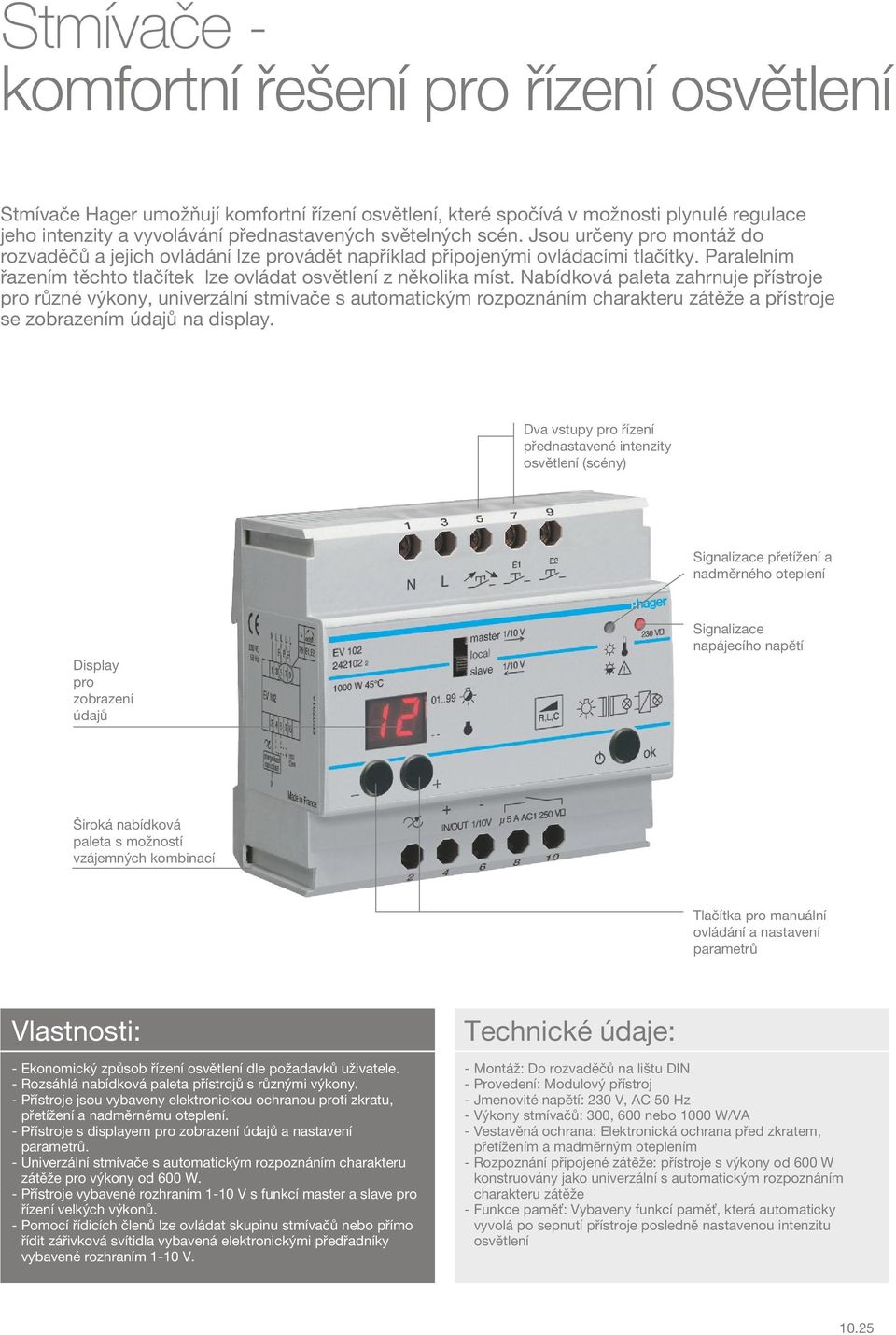 abídková paleta zahrnuje pro různé výkony, univerzální stmívače s automatickým rozpoznáním charakteru zátěže a se zobrazením údajů na display.