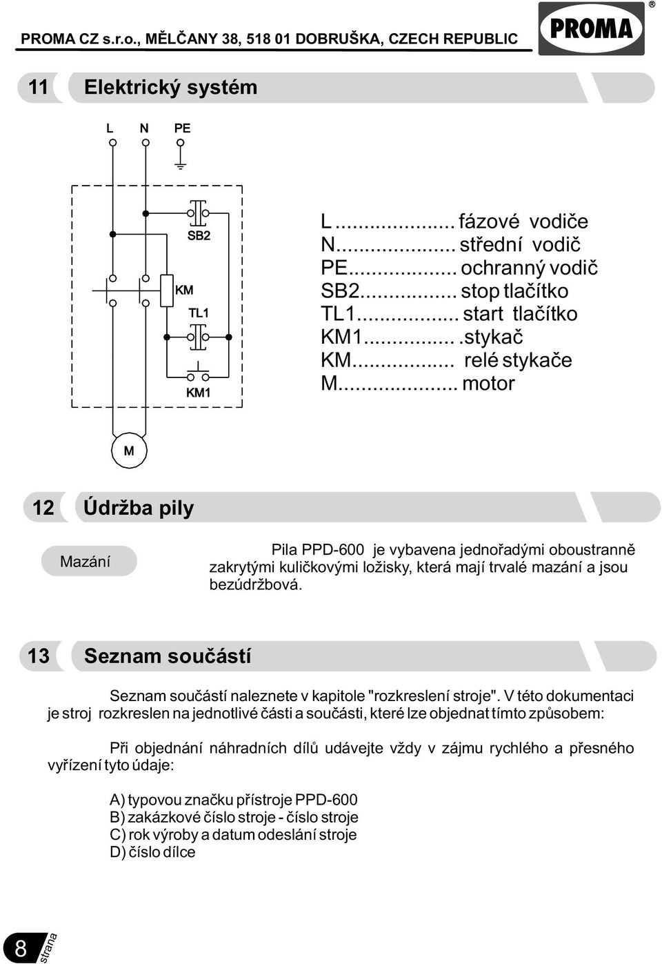 13 Seznam souèástí Seznam souèástí naleznete v kapitole "rozkreslení stroje".