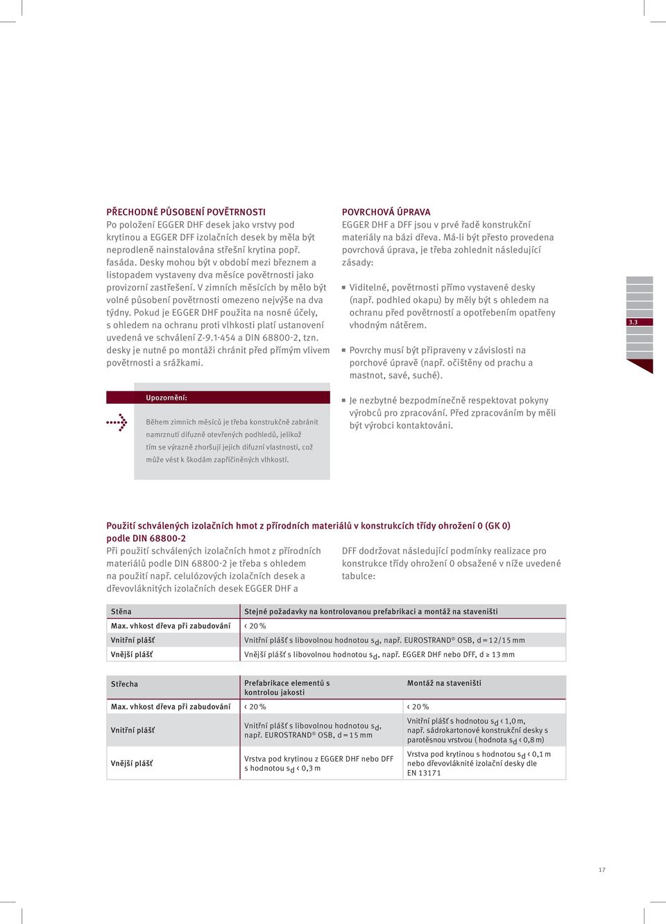 Pokud je EGGER DHF použita na nosné účely, s ohledem na ochranu proti vlhkosti platí ustanovení uvedená ve schválení Z-9.1-454 a DIN 68800-2, tzn.