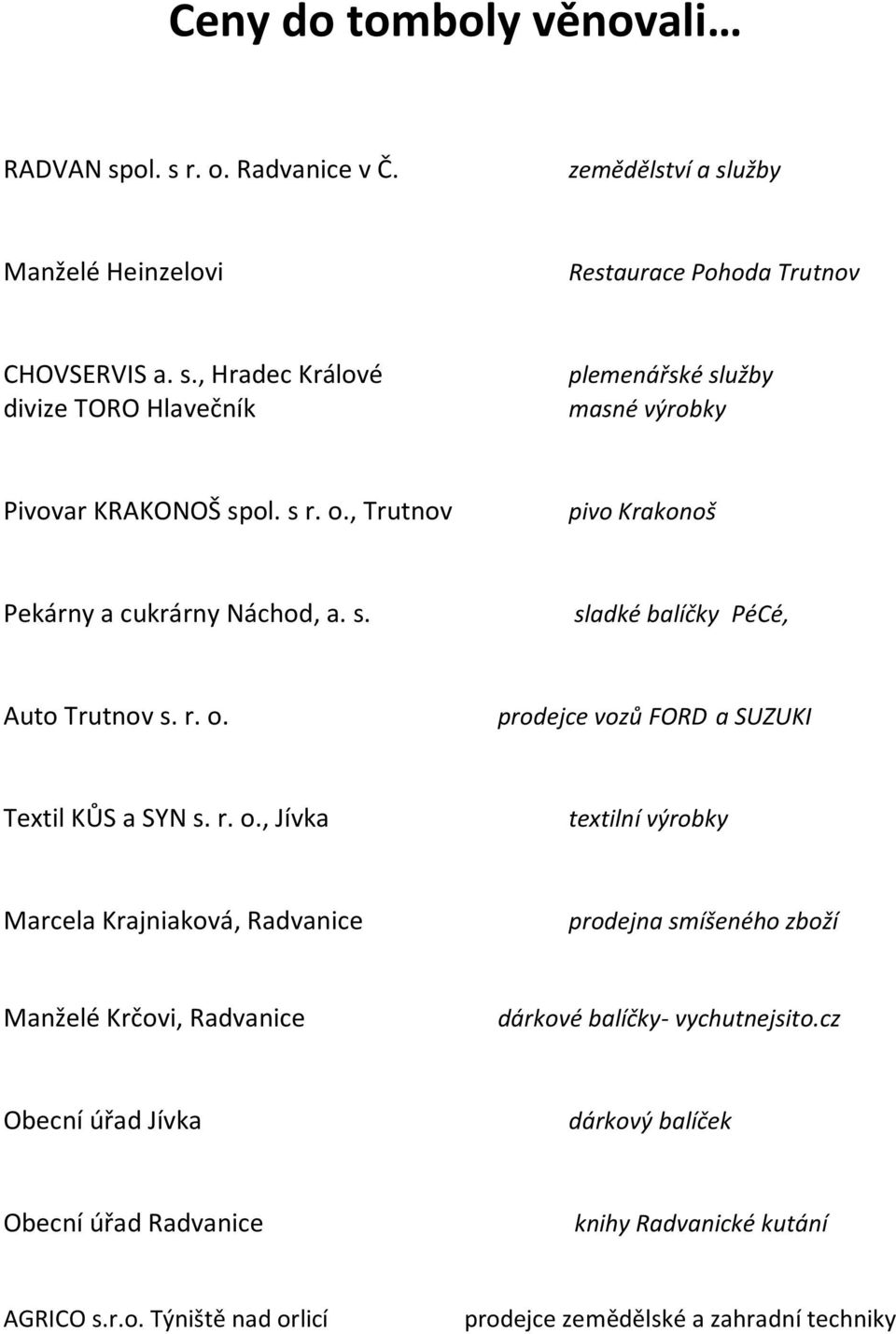 cz Obecní úřad Jívka dárkový balíček Obecní úřad Radvanice knihy Radvanické kutání AGRICO s.r.o. Týniště nad orlicí prodejce zemědělské a zahradní techniky