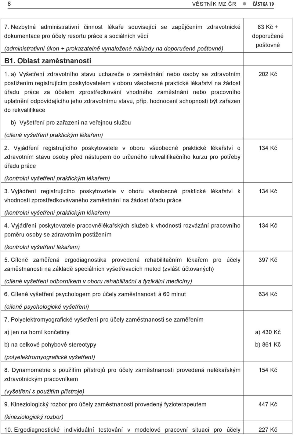 doporučené poštovné) 83 Kč + doporučené poštovné B1. Oblast zaměstnanosti 1.