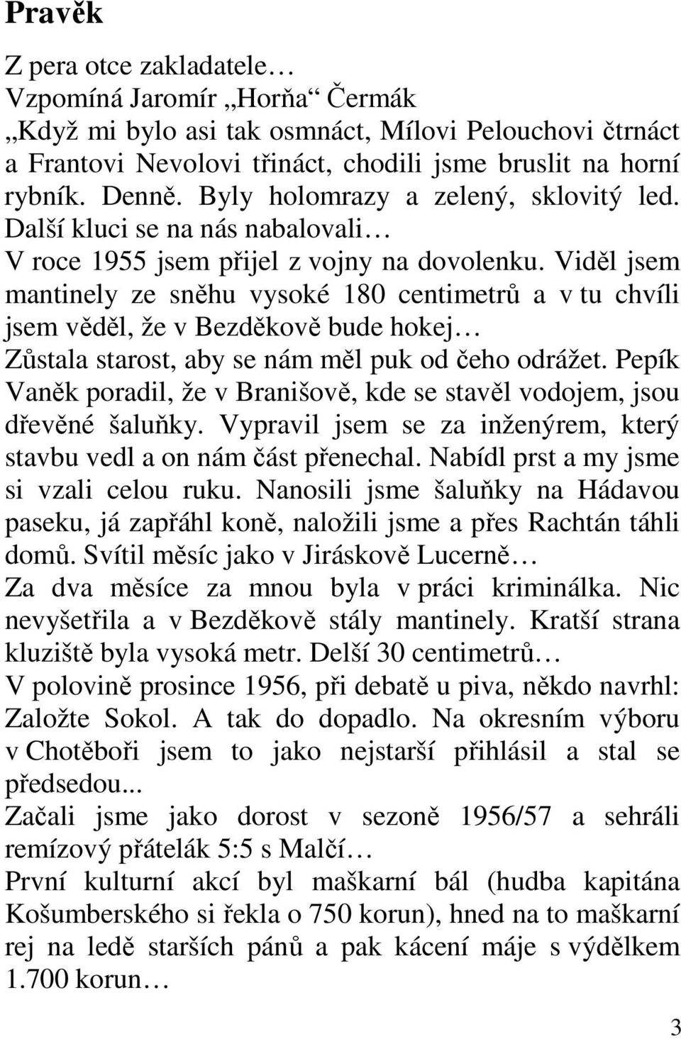 Viděl jsem mantinely ze sněhu vysoké 180 centimetrů a v tu chvíli jsem věděl, že v Bezděkově bude hokej Zůstala starost, aby se nám měl puk od čeho odrážet.