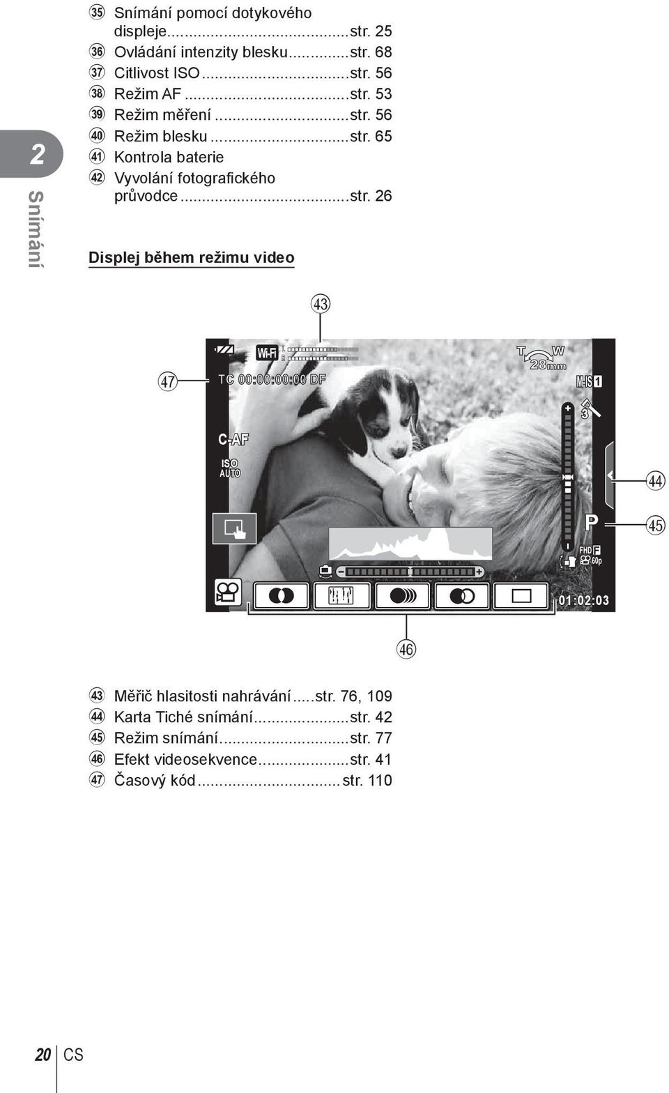 53 C Režim měření. 56 D Režim blesku. 65 E Kontrola baterie F Vyvolání fotografi ckého průvodce.
