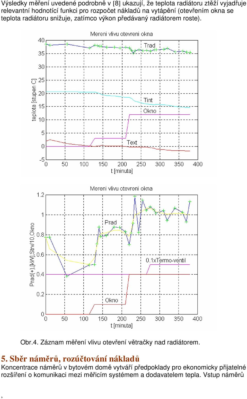 4. Záznam měření vlivu otevření větračky nad radiátorem. 5.