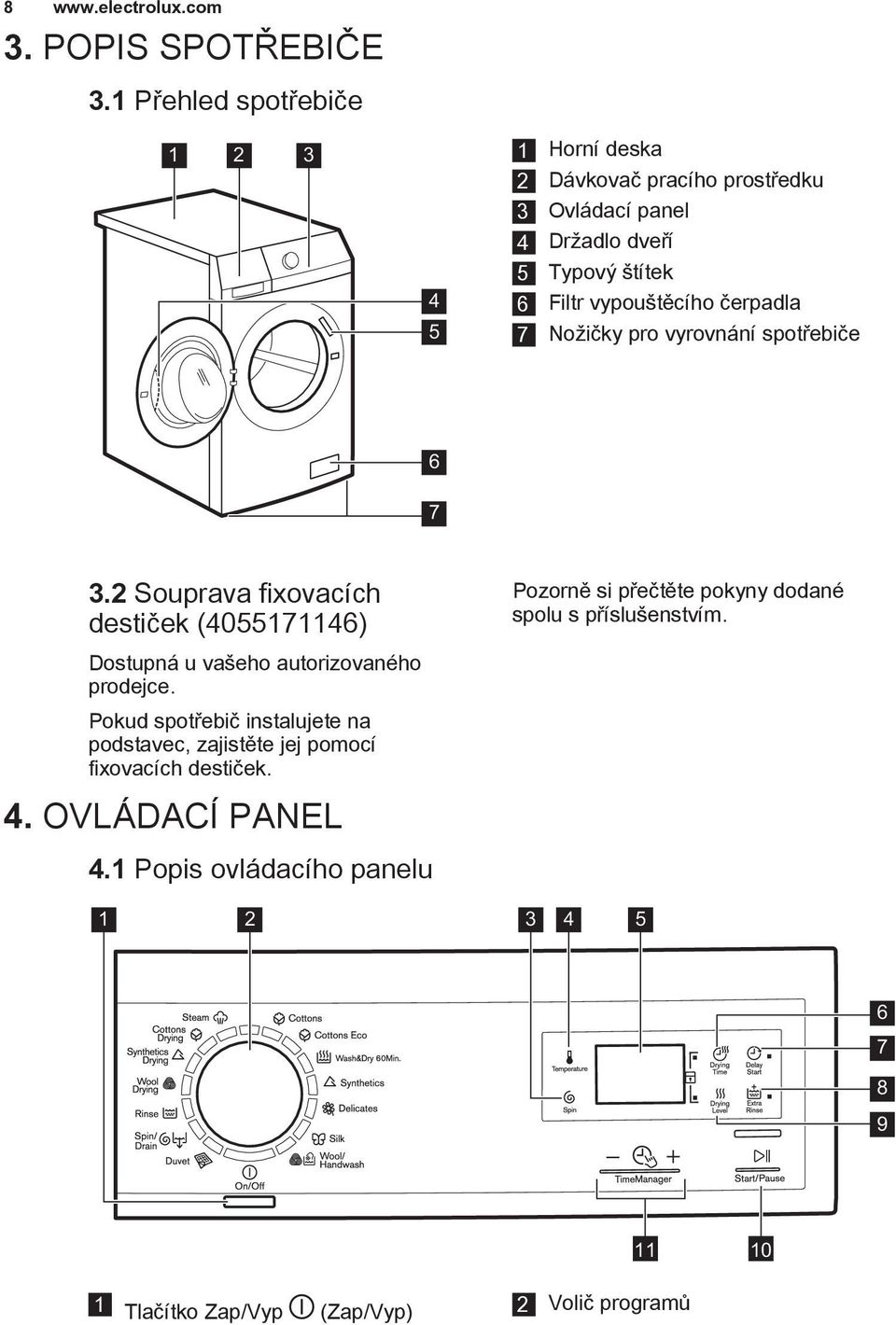 čerpadla 7 Nožičky pro vyrovnání spotřebiče 6 7 3.2 Souprava fixovacích destiček (4055171146) Dostupná u vašeho autorizovaného prodejce.