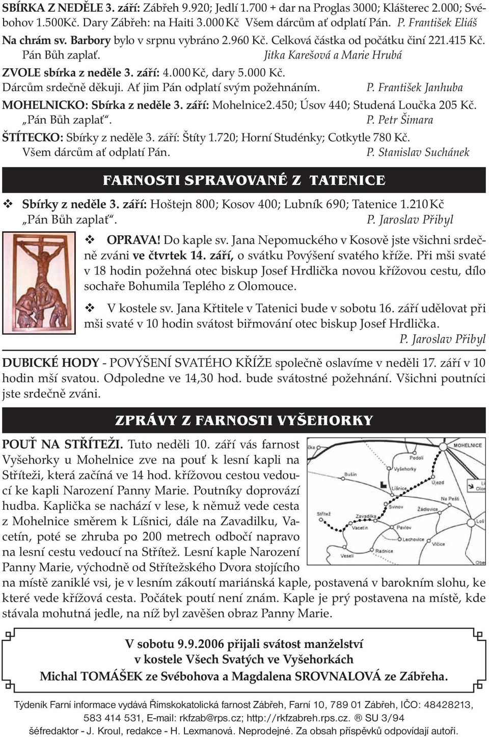 Ať jim Pán odplatí svým požehnáním. P. František Janhuba MOHELNICKO: Sbírka z neděle 3. září: Mohelnice2.450; Úsov 440; Studená Loučka 205 Kč. Pán Bůh zaplať. P. Petr Šimara ŠTÍTECKO: Sbírky z neděle 3.